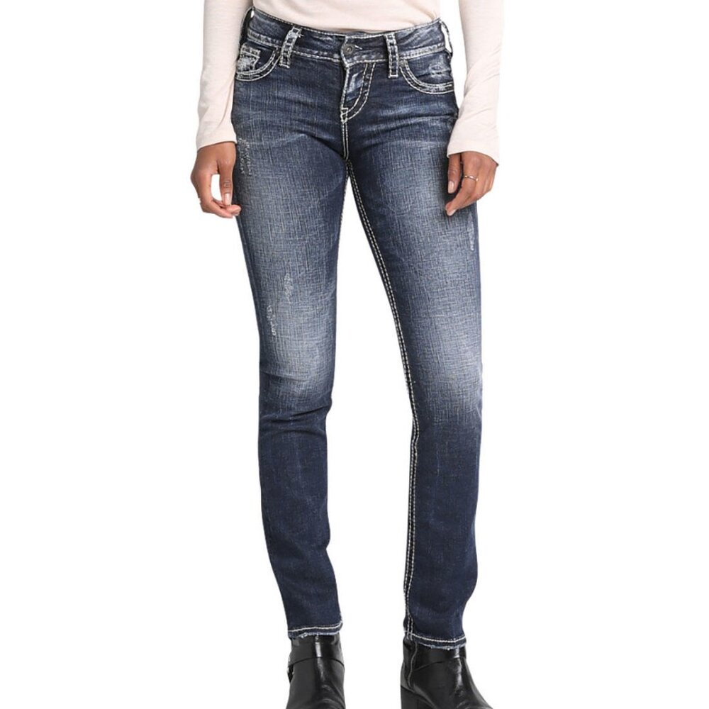NWT Silver Jeans Suki Mid Rise Straight In Indigo 34 Inch